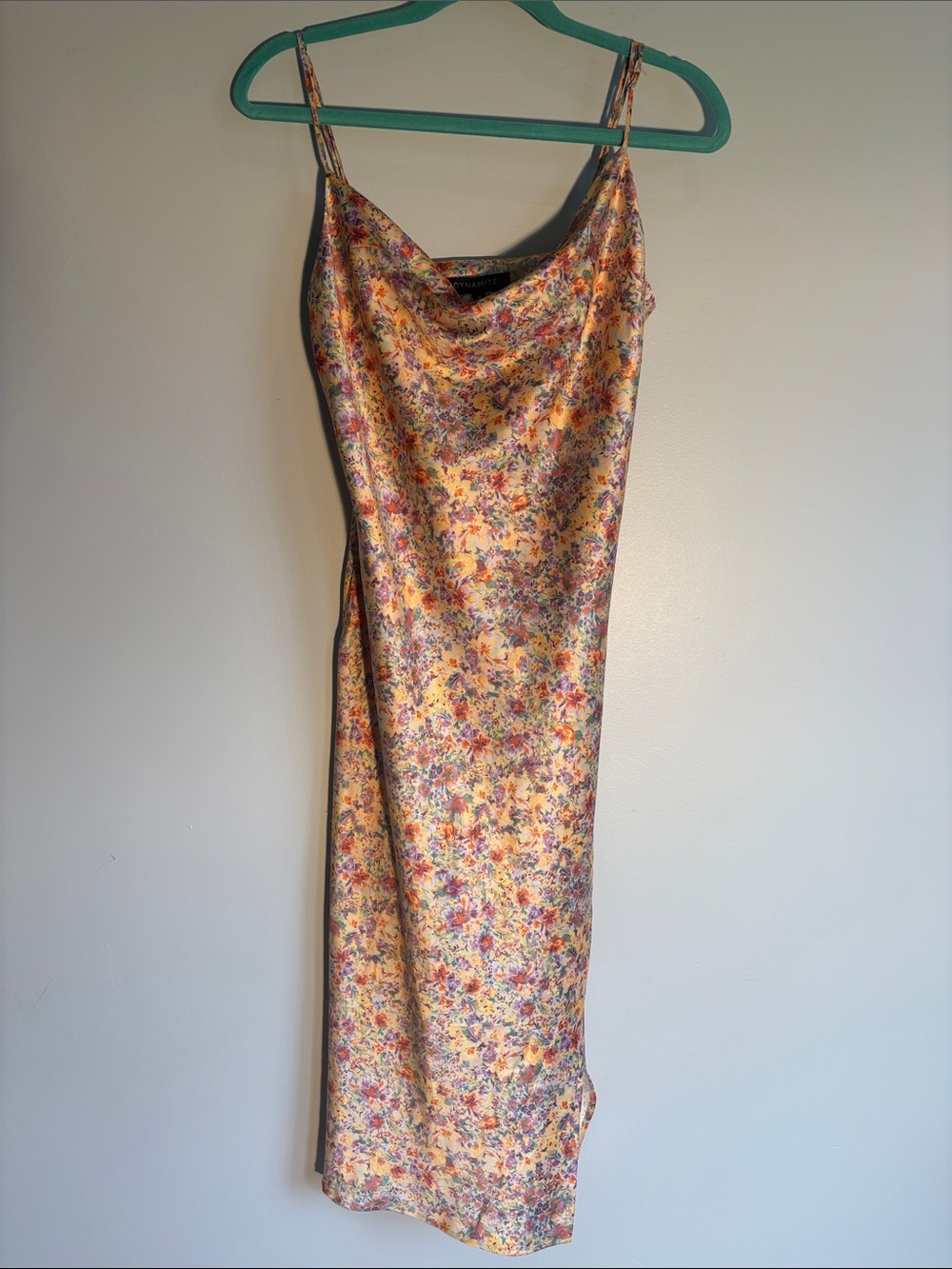Dynamite Yellow Floral Slip Midi Dress with Cowl Neck - Picture 1 of 3